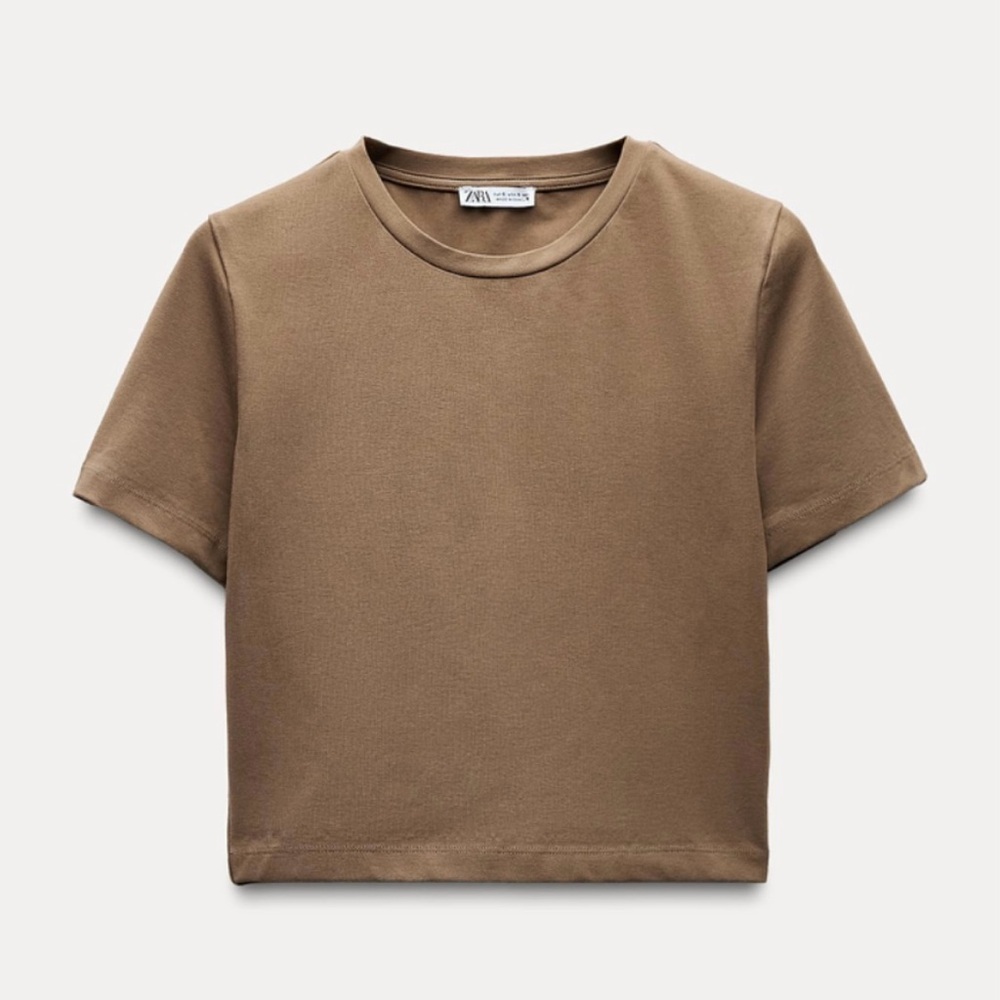 Zara Cropped Stretch T-Shirt M Taupe